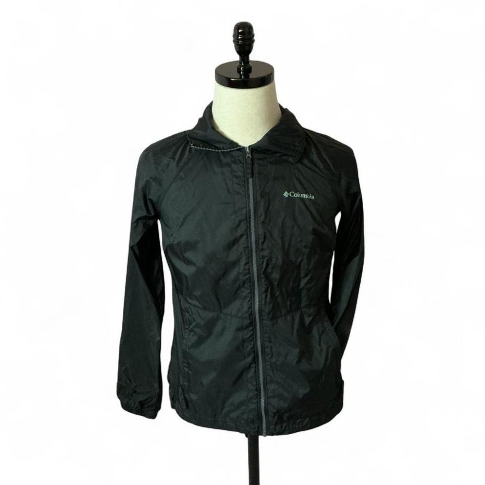 Columbia Womens Small Black Full Zip Lightweight Windbreaker Jacket Hiking Coat